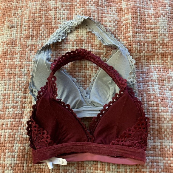 Grey & Maroon Lace Halter Bralette Set - Picture 3 of 3